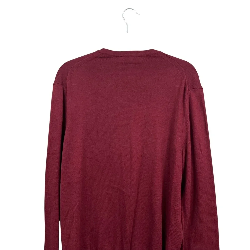 Express Mens Cashmere Blend Knit Sweater V Neck Ribbed Hem Red Burgundy Size L*